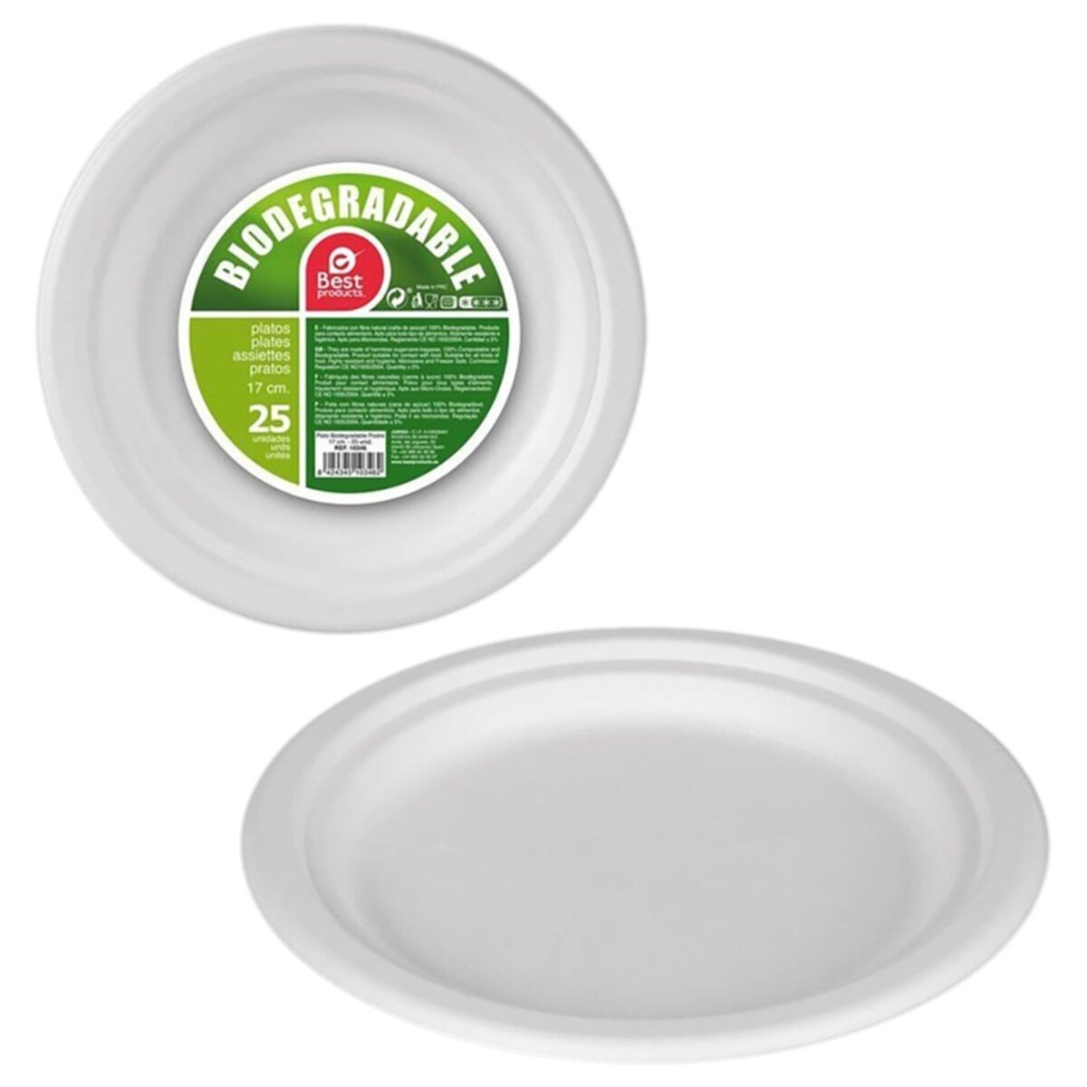 Set de Platos Best Products Green Caña de Azúcar Ø 17 cm Blanco Biodegradable