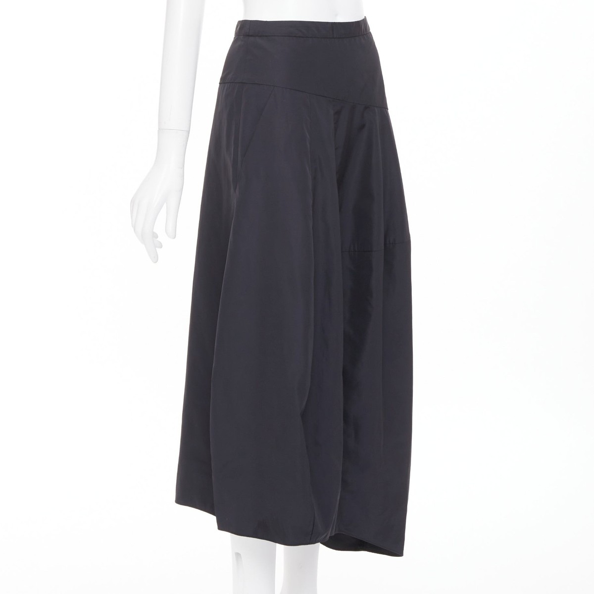 TIBI navy polyester nylon asymmetrical balloon hem panelled midi skirt US0 XS View 3