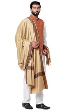 Beige Woolen Indian Lohi Shawl Scarf for Men Woven Border 50"x100" Wrap
