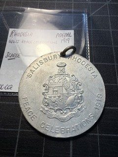 Rhodesia Salisbury Medal 1919 WW1 Peace Celebrations Scarce