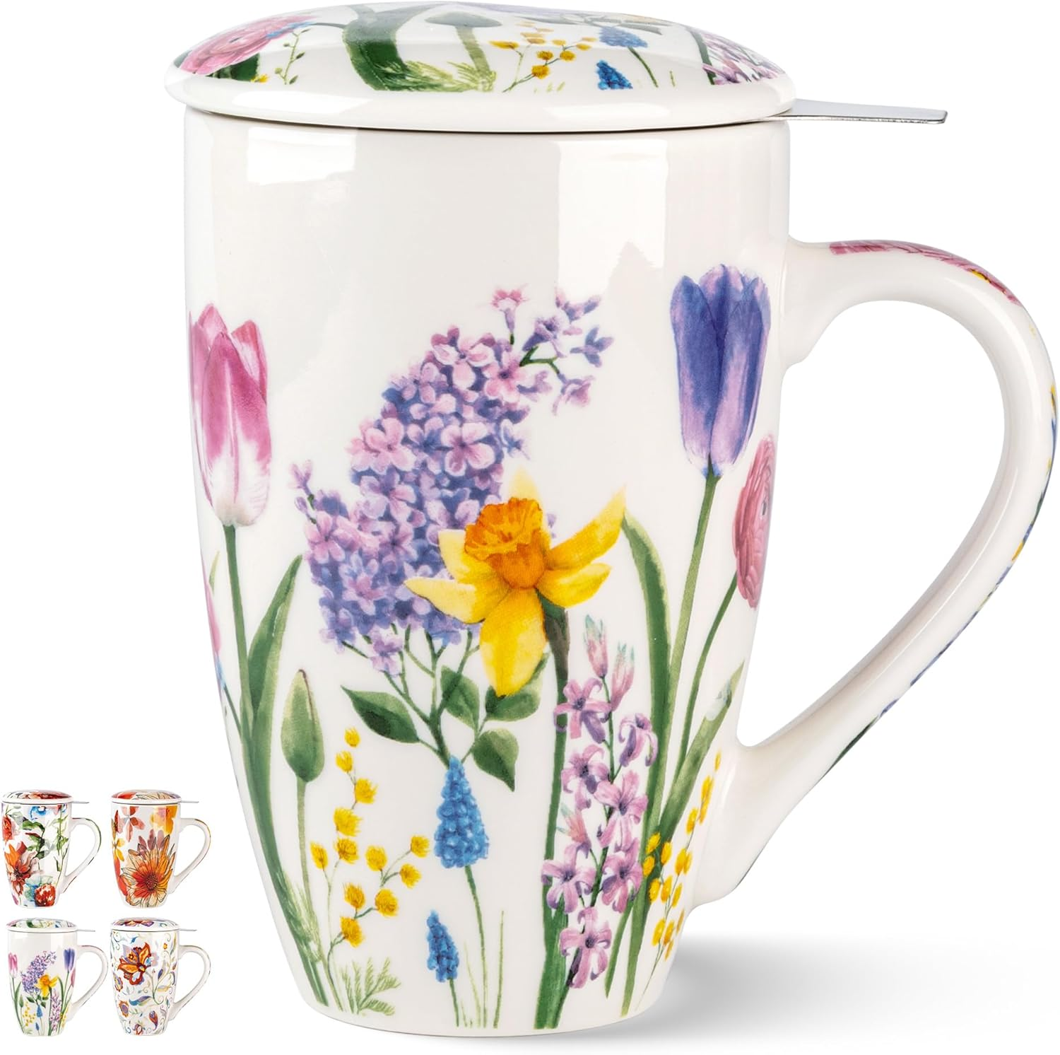 Tea Mug with Infuser and Lid, 18 Ounce Large Ceramic Loose Leaf Cup, Microwave,