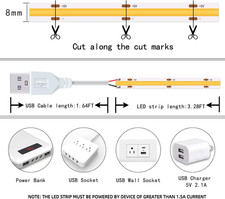 Led Strip Lights, 5V USB LED Lighting COB Short LED Strip Light White Flexibl...