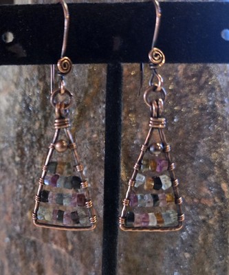 Hand Crafted Artisan Tourmaline Dangle Earrings, 012