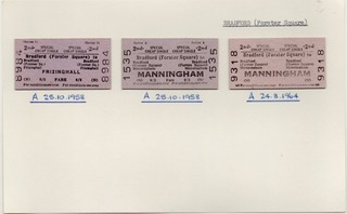 BRADFORD Forster Square: three BTC railway tickets inc. to Manningham (cl.)