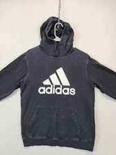 Vintage Adidas Faded Black Mountain Three Stripe Hoodie Sweatshirt Mens Size Med