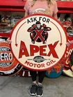 Vintage Style Metal Sign 2 Sided Apex Motor Oil NOT Porcelain 32x32 Made USA