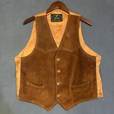 VTG 70s Suede Leather Vest Mens L BRN Western Cowboy Cowgirl Pockets USA Country