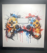 PlayStation Style Controller Canvas Wall Art 12x12 Gamer Room Paint Splash Decor