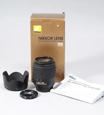 NIKON AF-S NIKKOR 55-200MM F/4.5-5.6G ED DX W HOOD CAPS BOX MANUAL CLEAN GLASS