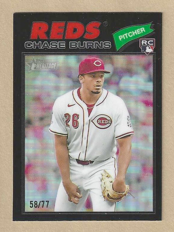 2026 Topps Heritage CHASE BURNS #212 Black Chrome Refractor #'d 58/77 Reds RC