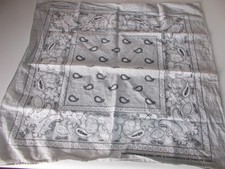 Vintage Paisley Print Cotton Bandana Kaiser Collection Gray w/ Wht  Blk Designs