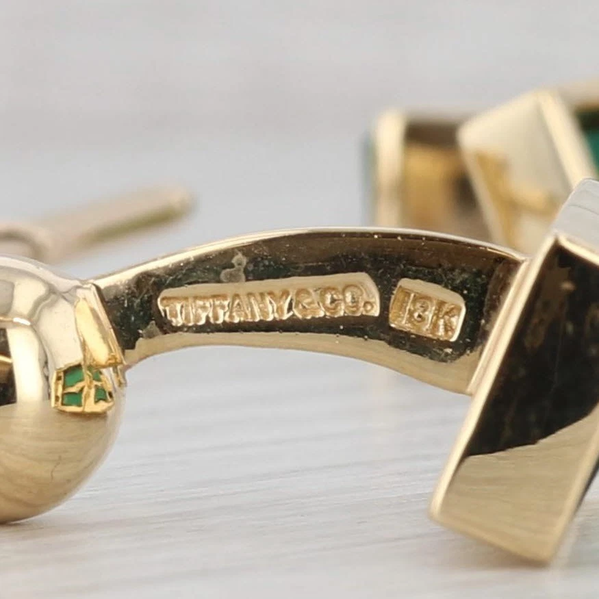 Accesorios de traje Tiffany & Co calcedonia verde oro amarillo 18k 3 tachuelas gemelos Foto 4 de 4