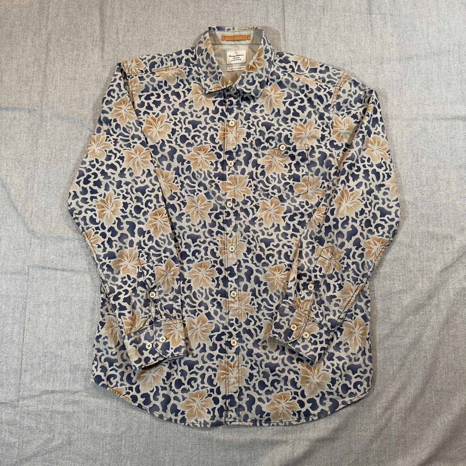 Tommy Bahama Jeans Shirt Mens Medium Blue Island Modern Fit Floral Button Down