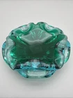 VTG 60’s Murano Sommerso Cigar/Cigarette Ashtray Glass Blue Green Heavy