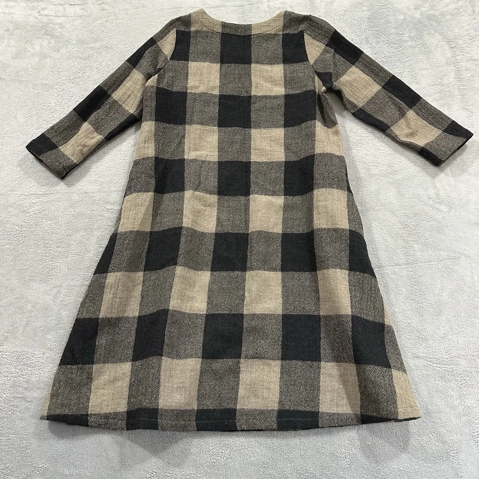 Lokapala Maxi Dress Women Large Long Sleeve Beige Black Plaid 100% Wool - Image 2 of 4