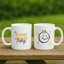 Smiley Face Mug Good Mood Today Coffee Tea Cup Motivational Quote Gift Happy 