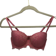 Victorias Secret Dream Angels Lined Demi Bra Pink Gold Floral Lace 32C