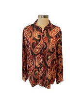 Alfred Dunner Womens Blouse 16 Red Black Gold Paisley Semi Sheer Long Sleeve