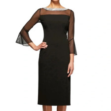 New Alex Evenings Embellished Illusion Dress Black size 16P