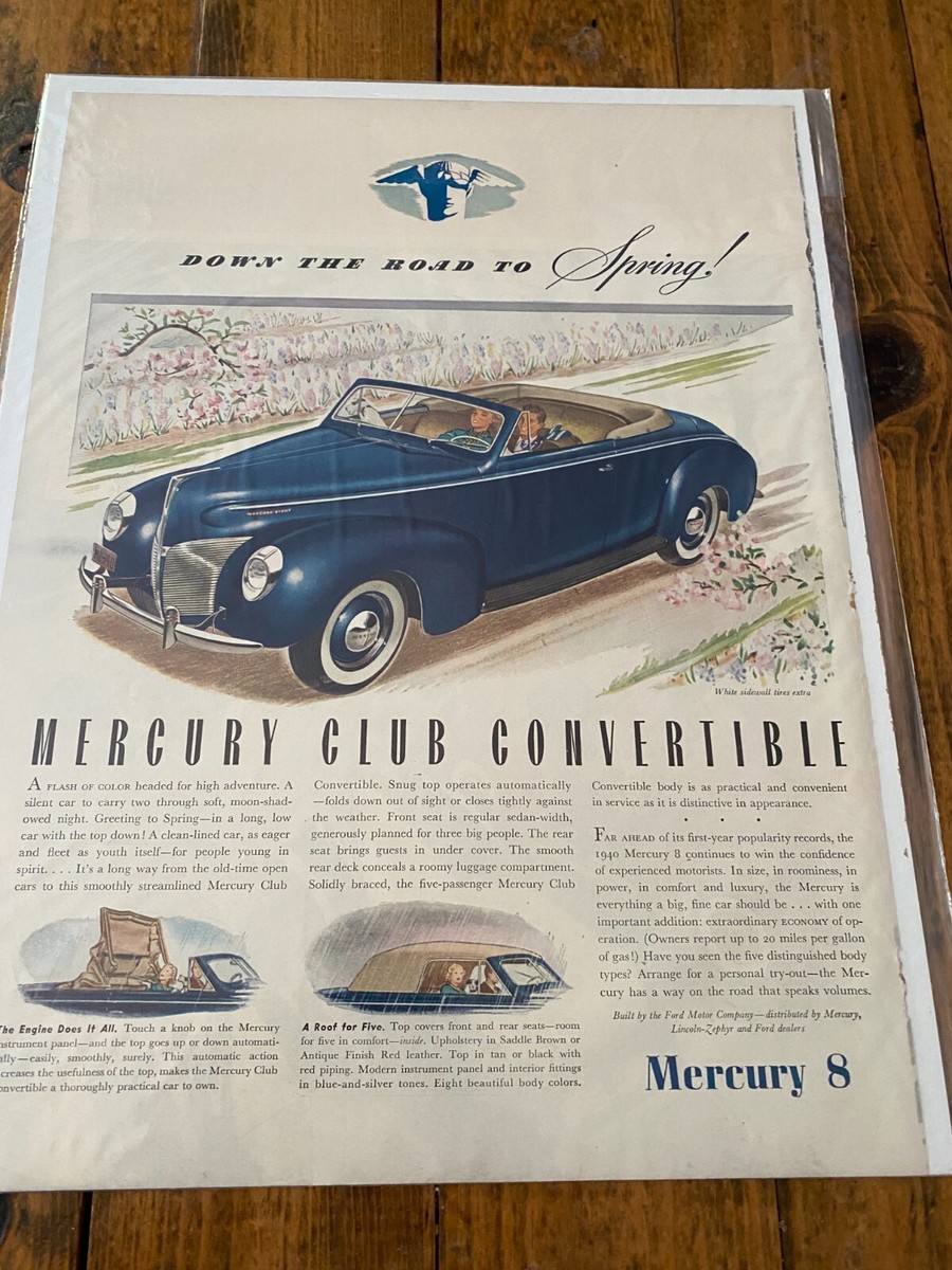 Vintage 1940 Blue Mercury Convertible Down The Road To Spring Car 