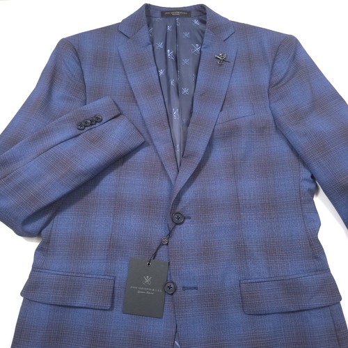 $598 John Varvatos USA Blue & Burgundy Plaid Wool Suit Jacket Mens Size 40R - Picture 7 of 14