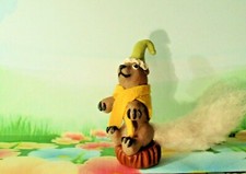 WHITE TAIL SQUIRREL mini figure ooak polymer clay Art doll Christmas wildlife 