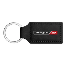 SRT-8 Logo Rectangular Black Leather Key Chain Dodge Jeep Challenger Charger