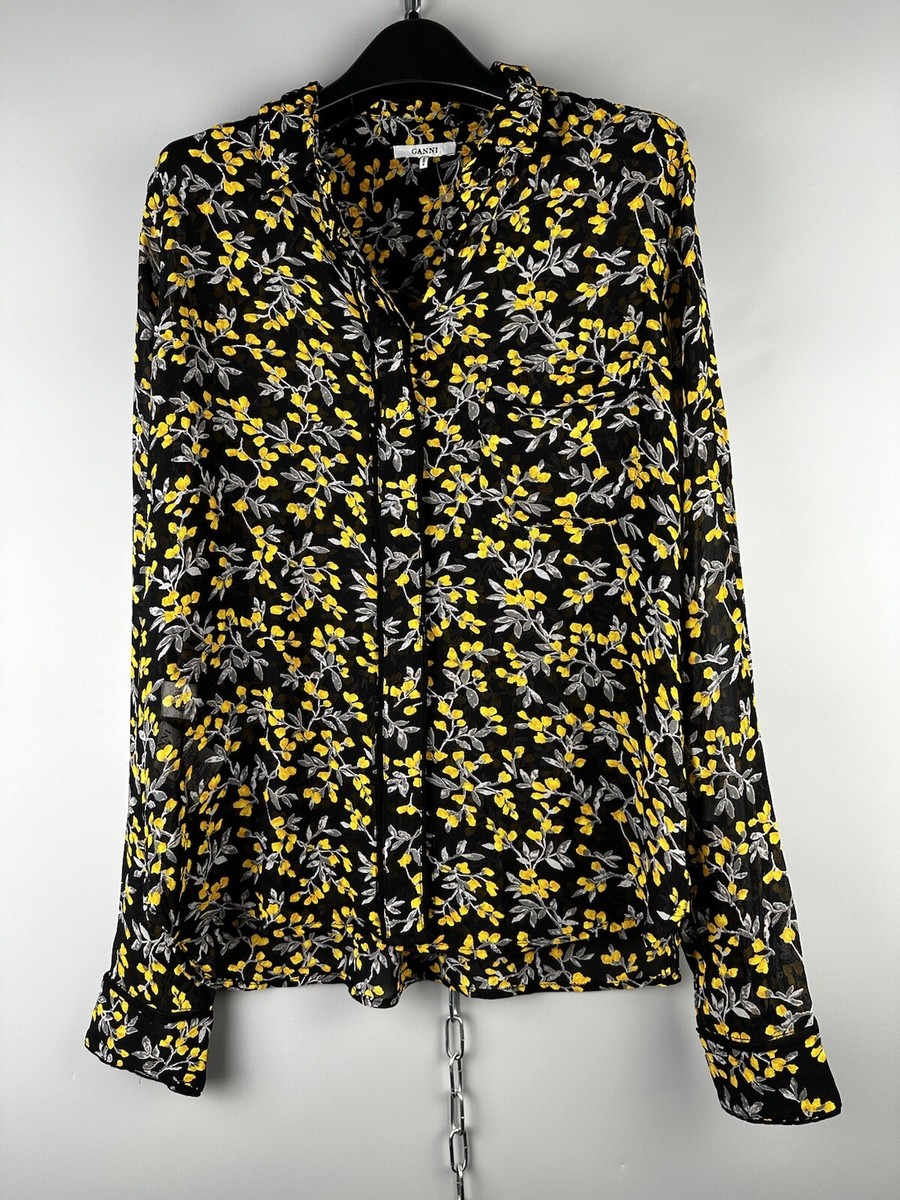 GANNI Womens Viscose Long Sleeve Floral Button Casual Shirt Blouse