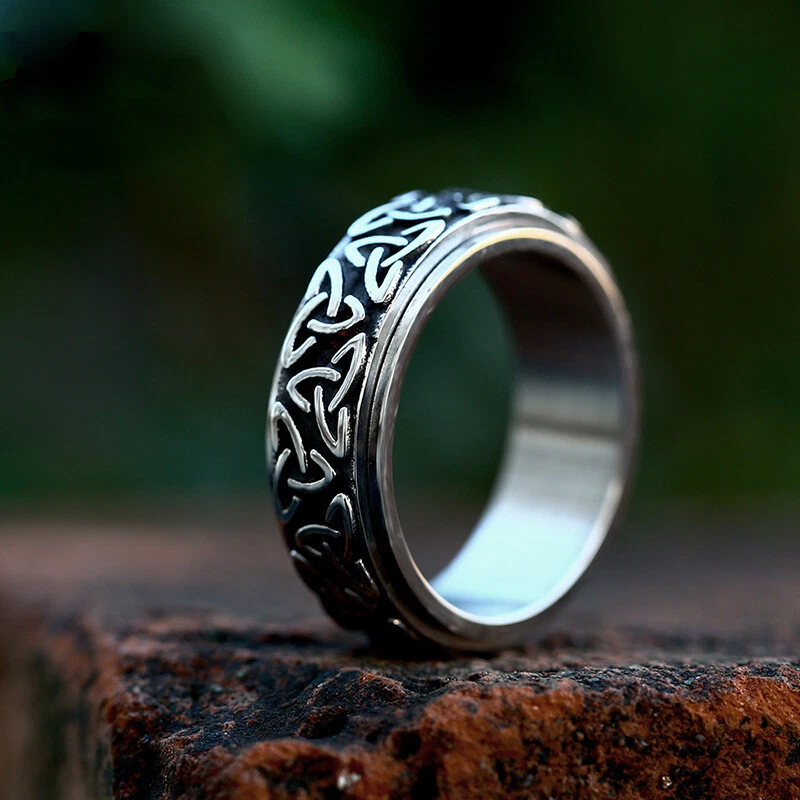 Vintage Viking Celtic Knot Spinning Ring Titanium Men Women Retro Spinner Band - Image 4 of 4