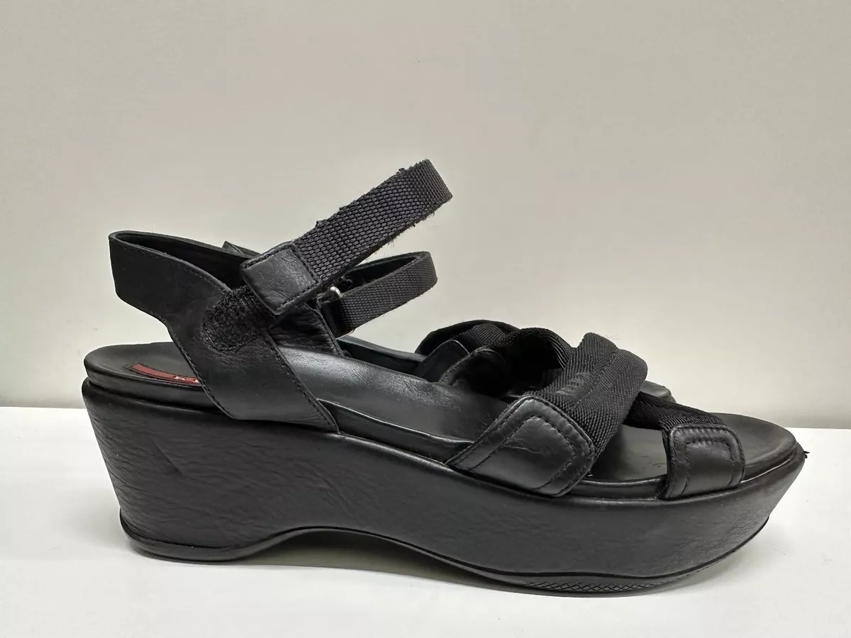 Prada women size 39/9 black Platform Sandals Made in Italy, 2.25