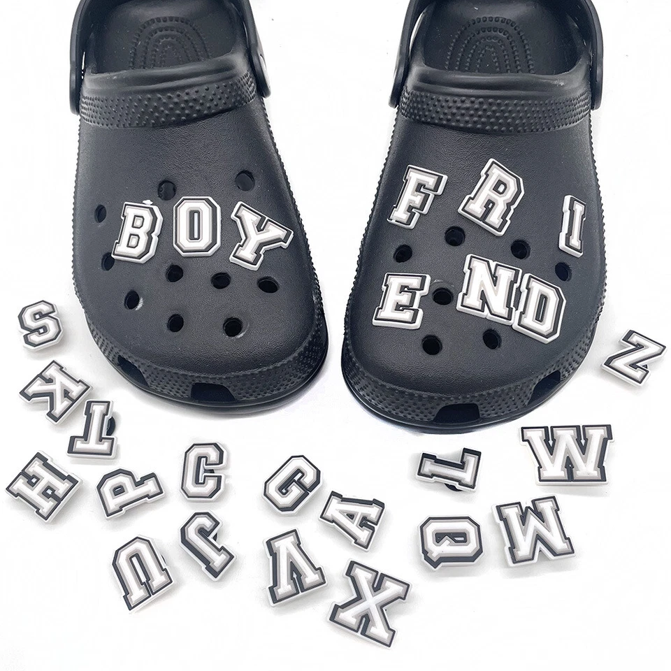 26PCS A-Z Alphabet Letters Croc Charms Team Inspired Clogitz Fit Crocs Jibbitz