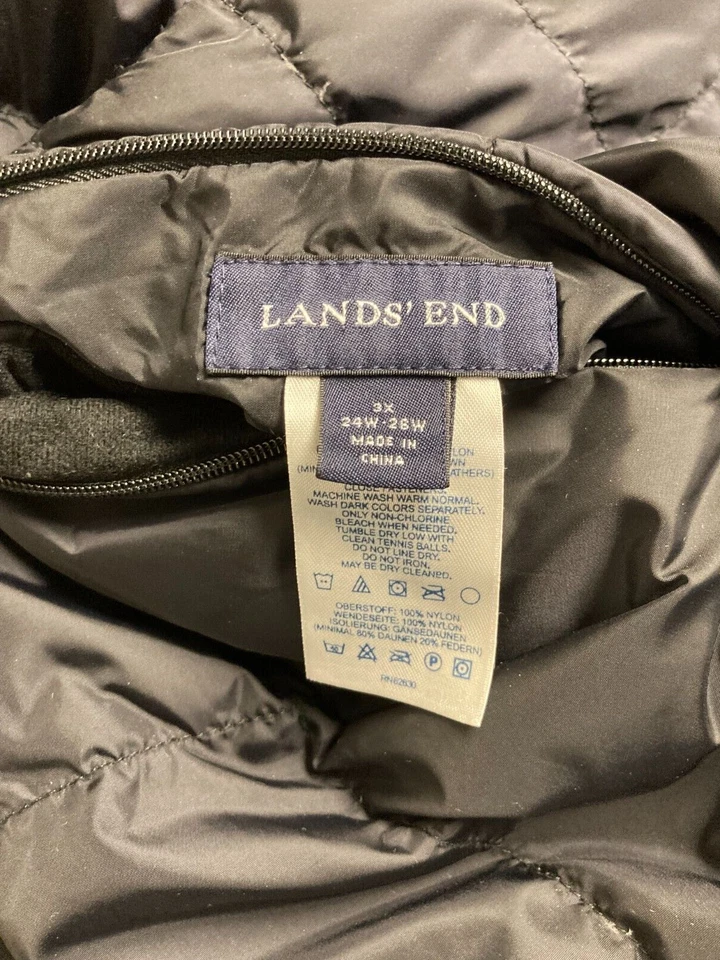 Lands End Women's Long Puffer Coat Size 3X 24W-26W Black Goosedown Full Zip - Image 4 of 4