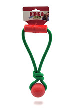 KONG Holiday Christmas Jaxx Brights Ball w/Rope Medium Red  Green Tug Dog Toy