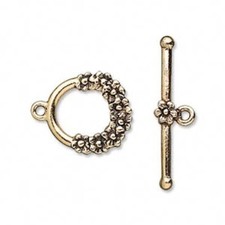 Antiqued Gold Plated Pewter Floral 16.5x15.5mm Toggle Clasps 2 Sets  