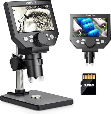 TOMLOV Digital Microscope 4.3'' LCD 10MP Coin Magnifier 1000X Stereo Camera 32GB