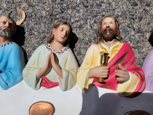 Vintage 3-D LARGE Jesus The Last Supper Statue Wall Plaque / Standing Figurine - Picture 16 of 23