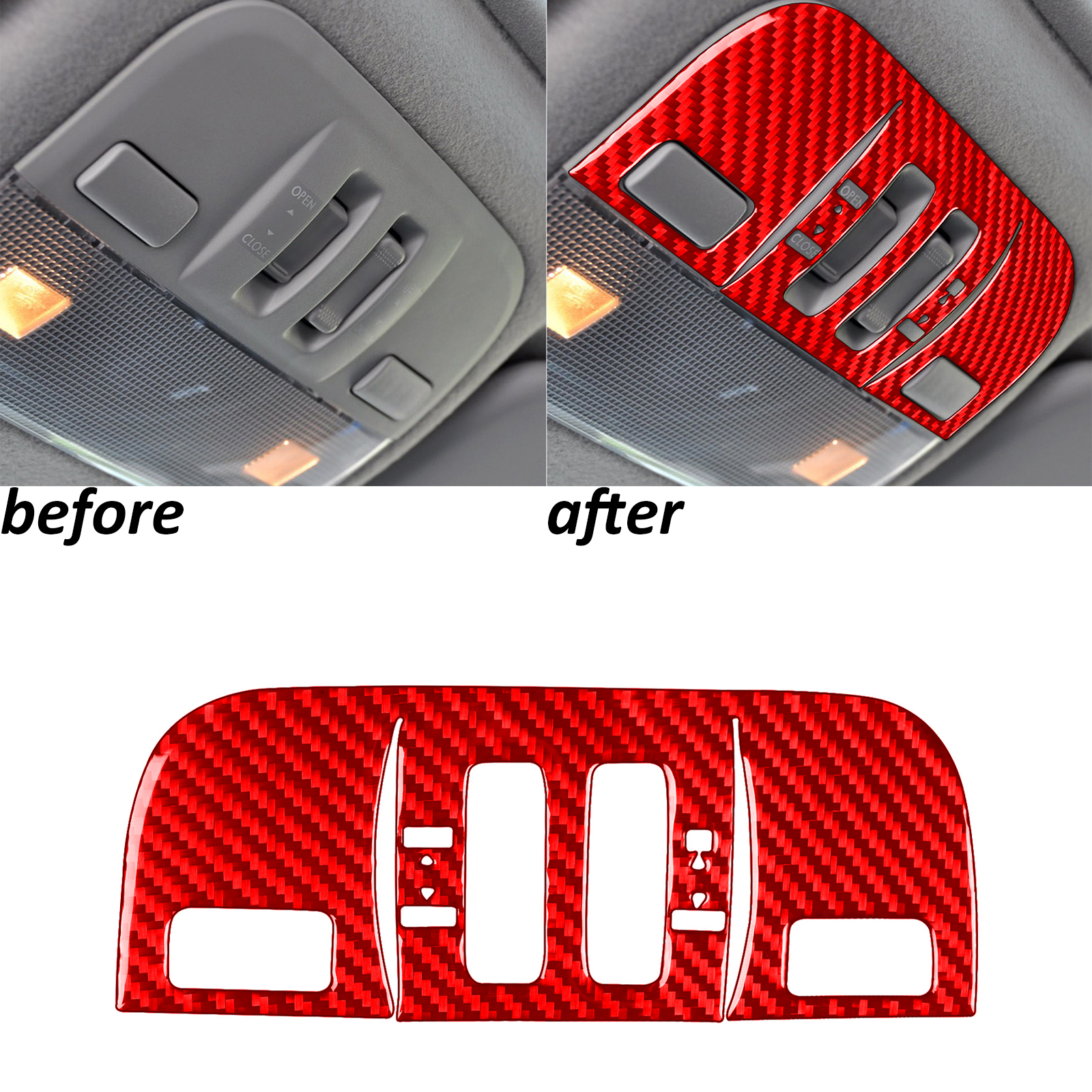 Red Carbon Fiber Roof Reading Light Panel Trim For Subaru Impreza WRX 2009-2011