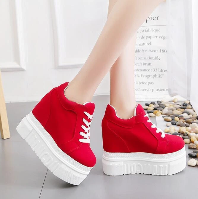 Women High Top Wedge Heel Sneakers Platform Lace Up Shoes Ankle Bootie