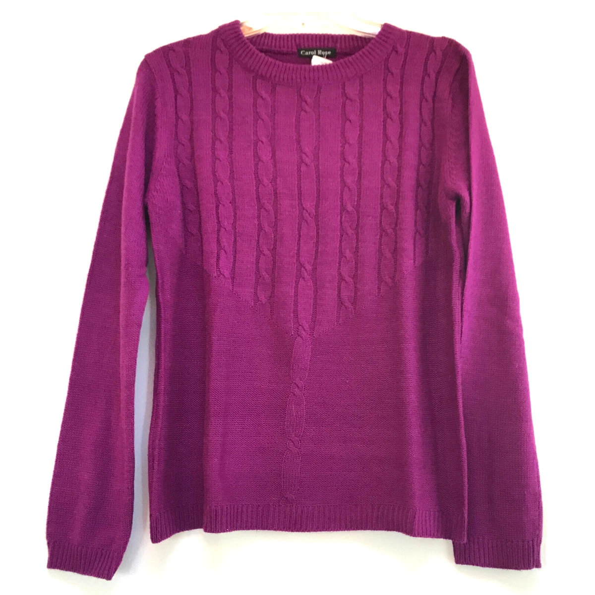 Carol Rose Purple Cable Knit Long Sleeve Sweater Top Pullover Sz M NEW w TAG