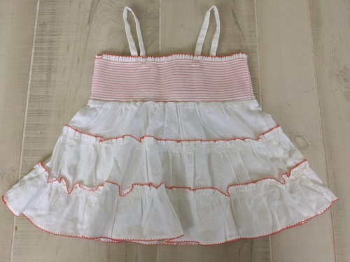 Janie and Jack Girls White Cotton Smock Top size 5 Orange Contrasting Stitching - Picture 4 of 6