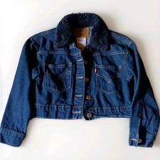 Levi Jacket Child Size SP Blue Denim Collar Blue faux fur Button Kids 8 - 10 Yr