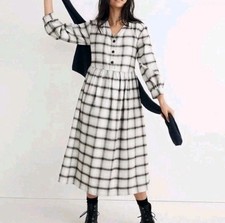 Madewell Flannel Plaid Button Front Midi Dress 8 Cottagecore Prairie Soft Grunge