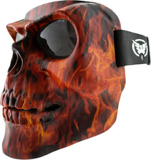 Skull Mask Motorcycle Full Face Coverage Riding Goggles Matte Flame W/Smoke Lens