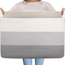 Extra Large Blanket Basket, 95L Cotton Rope Woven Laundry Basket, Toy Bin for...