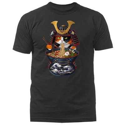 Samurai Cat Eating Ramen Noodle-Japanese Anime Manga T-shirt