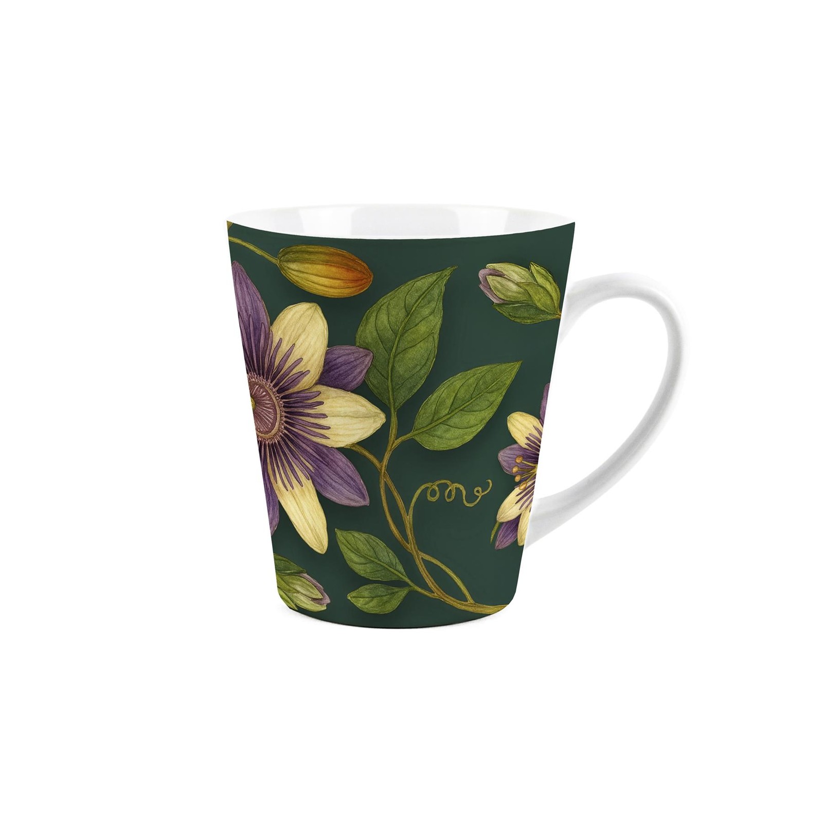 Passiflora Latte Mug - Purple Floral Ceramic Coffee Cup Gift for Gardeners