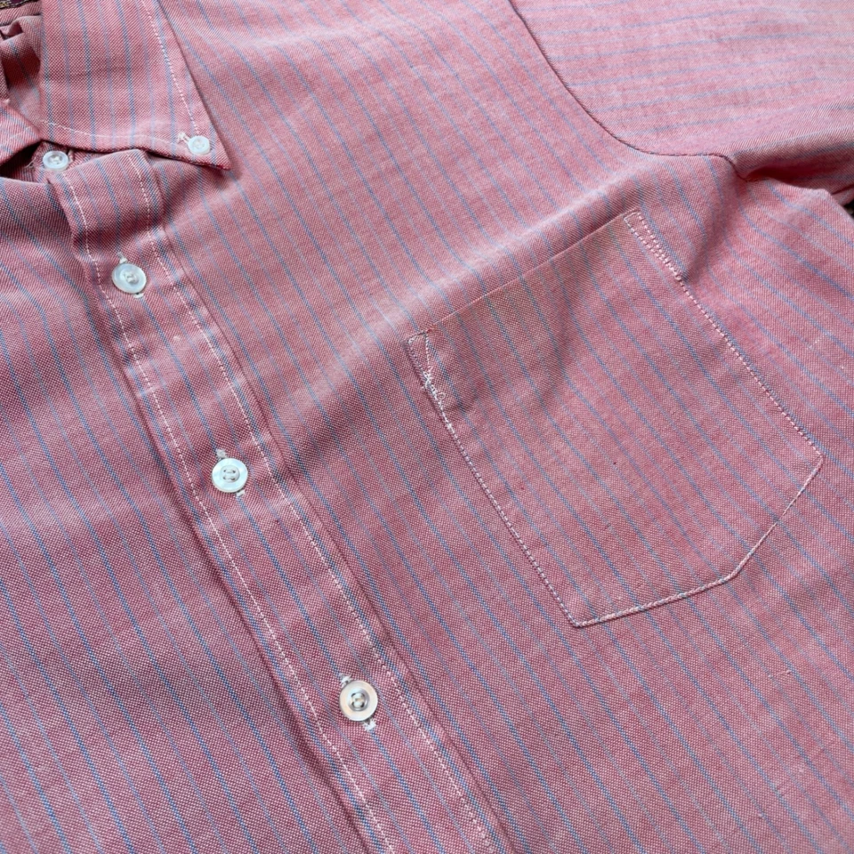 Camisa De Colección Años 60 70 Van Heusen Vanopress Para Hombres Rosa Salmón Rayas Abotonada M-L Foto 2 de 4