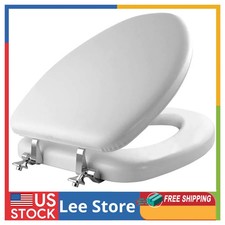 Mayfair Elongated Padded Toilet Seat, Wood Core, Chrome Hinges, White, Made i...