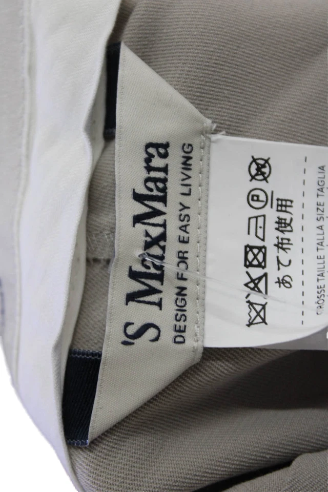 'S Max Mara Womens Flat Front Zippered Flared Leg Pants Solid Beige Size 10 - Image 4 of 4