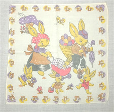 HASENFAMILIE Rabbit Family 60s italy Taschentuch Taschentuch Baumwolle Vintage